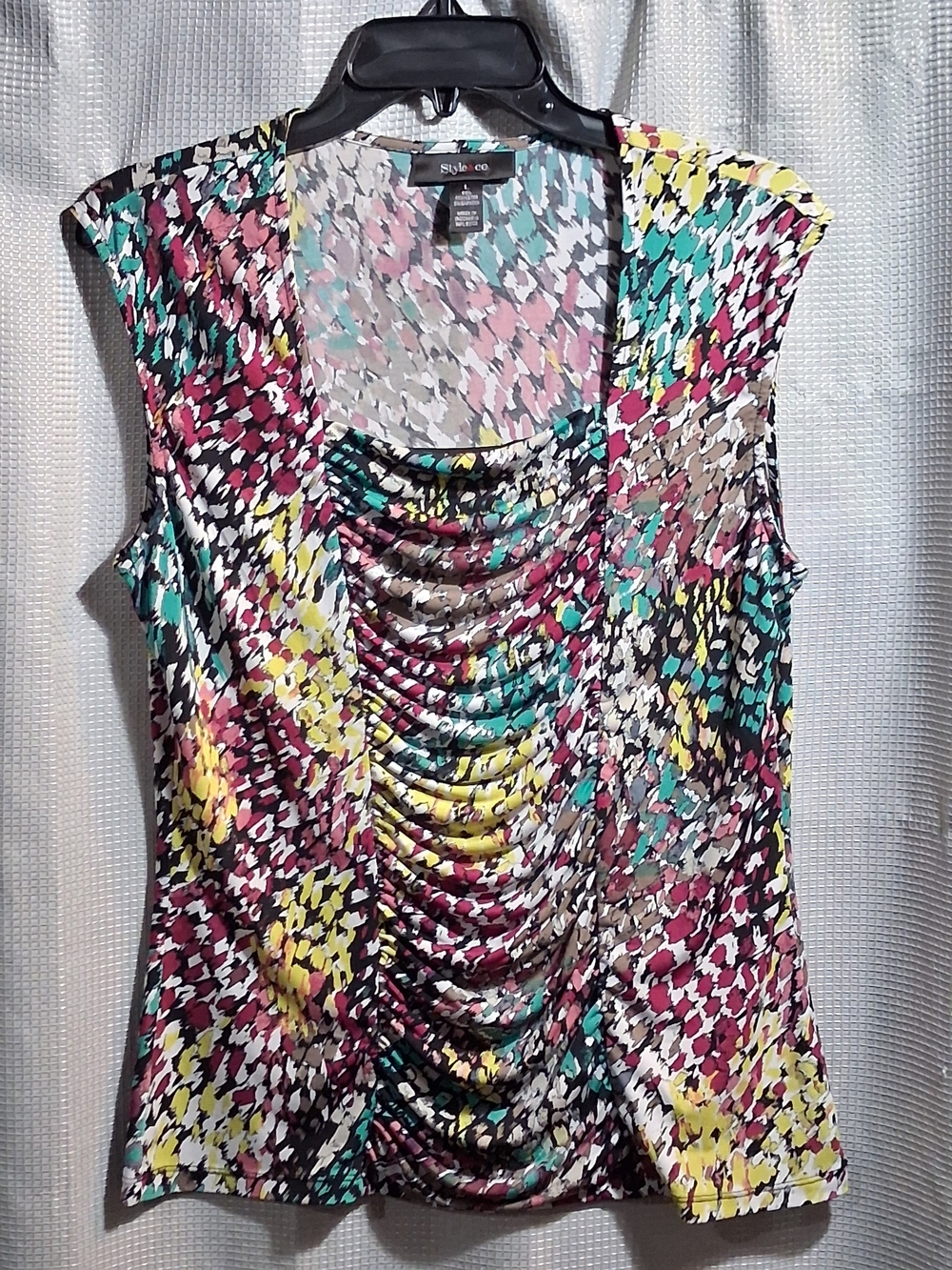 Style & Co. Multicolor Ruched Scoop Neck Tank - Teal, Yellow, Magenta, Cream
